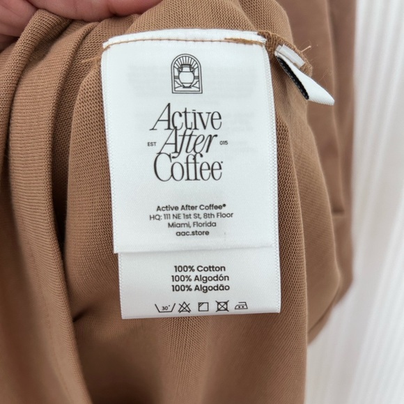NWT Active After Coffee Crew T-Shirt Tan Unisex Size Small 100% Cotton oversized - Picture 10 of 12